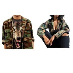 Camo Jacket Uni Sex Vintage Military Army Jacket Military Issued Button Down